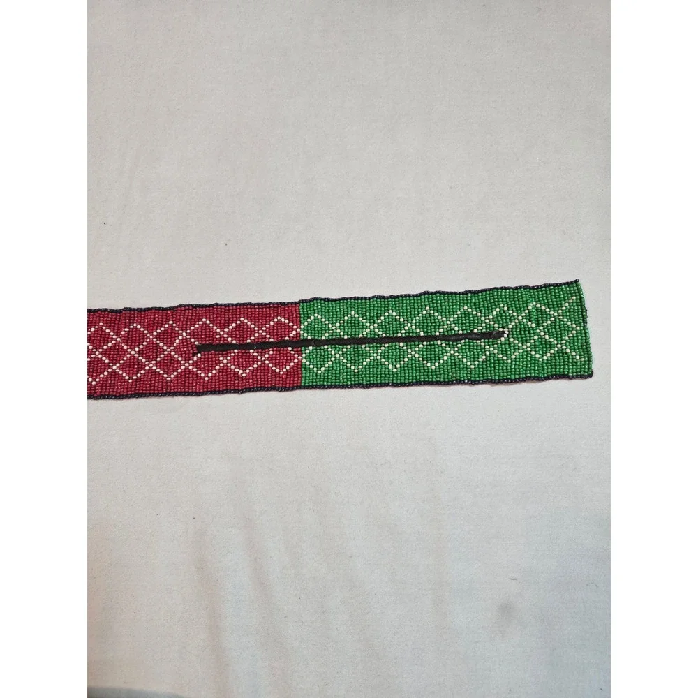 Rag Beaded Belt Green Pink‎ Red Geometric Pattern Statement Buckle New XS-S